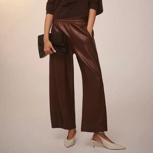 Anthropologie Pilcro The Izzie Faux Leather Barrel Pants Chocolate Brown XL
